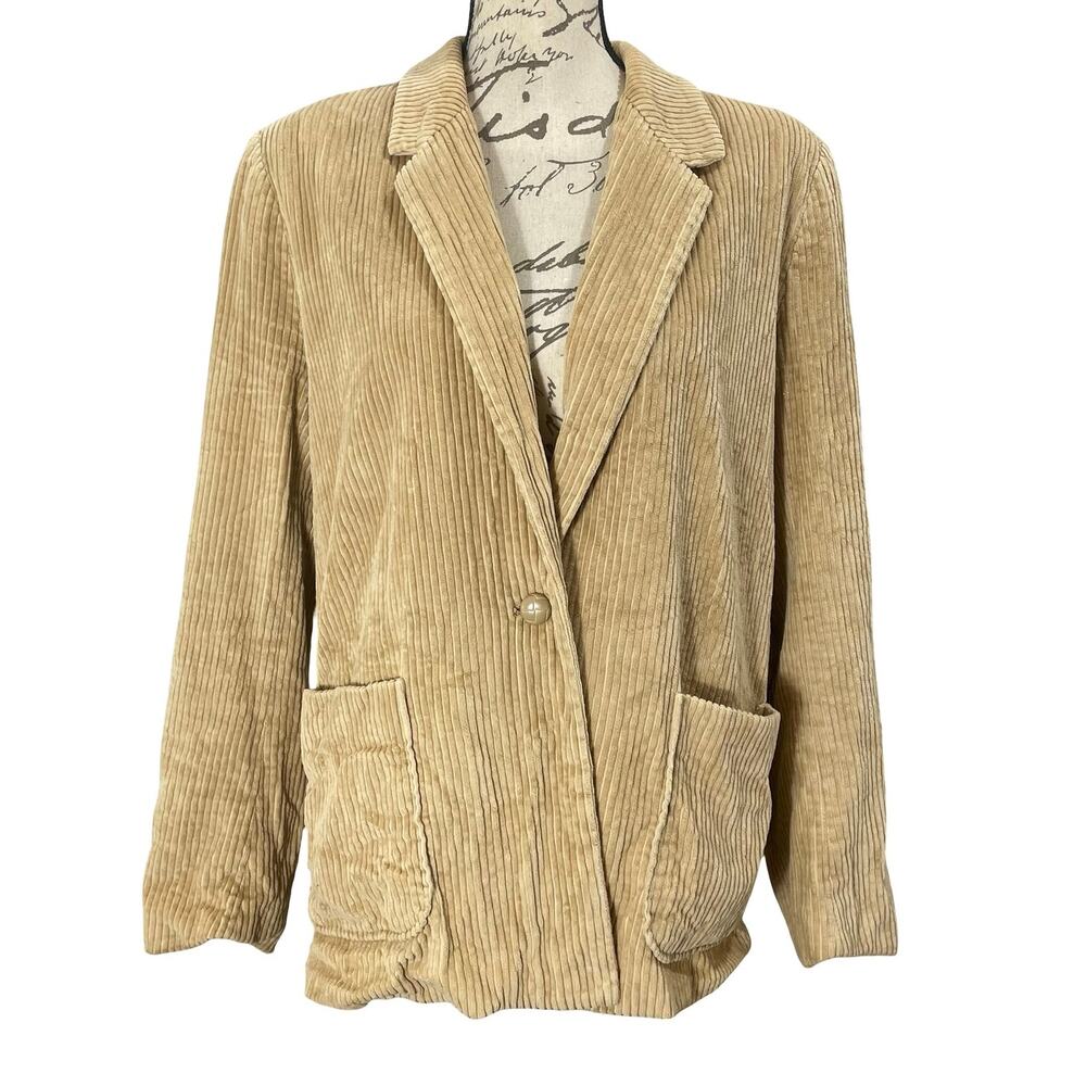 Vintage 90s Women's Westbound Beige Corduroy Cotton Blazer Jacket Sz 16